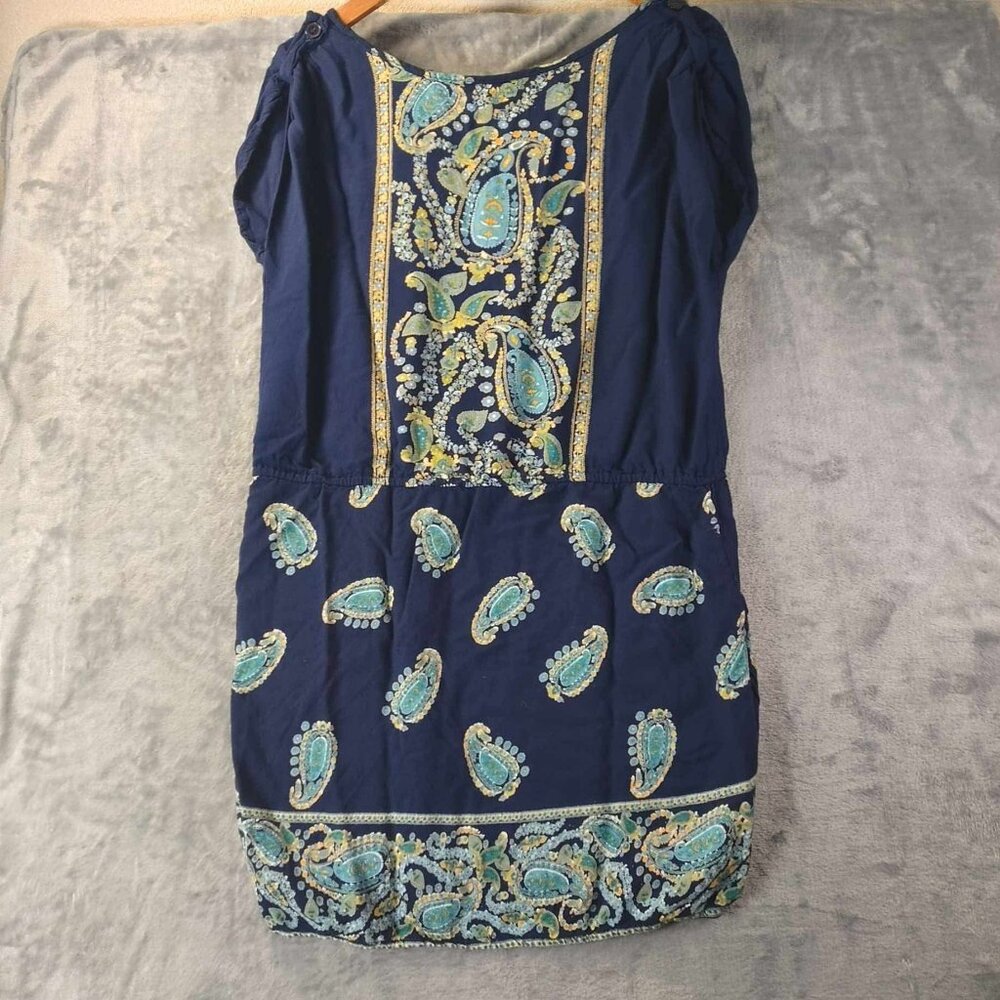 Paisley S Angie Rayon Navy Teal Gold Art to Wear‎ Festival Summer-core